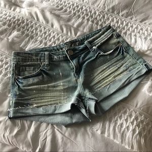 Cuffed Denim Splatter Painted Shorts